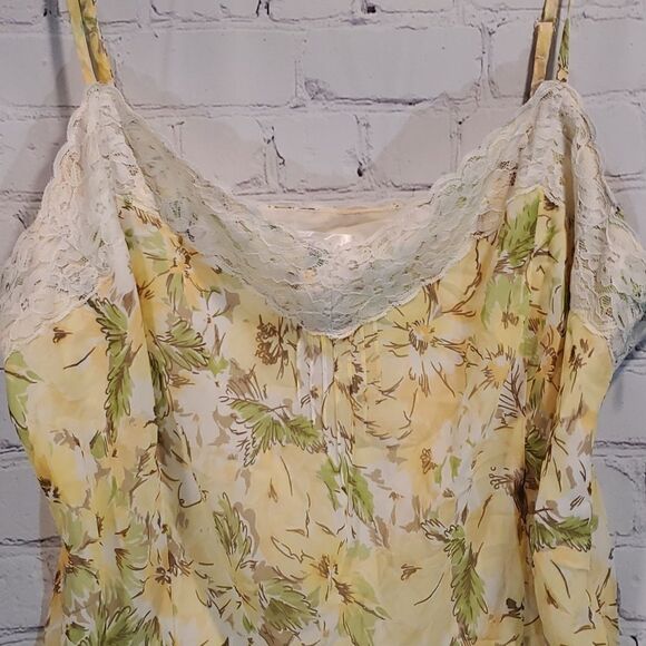 Ann Taylor Loft yellow and green lace trim spaghetti strap tank top - Picture 2 of 9